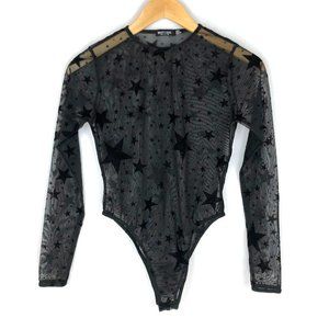 Nasty Gal Black Star Mesh Long-Sleeve Bodysuit